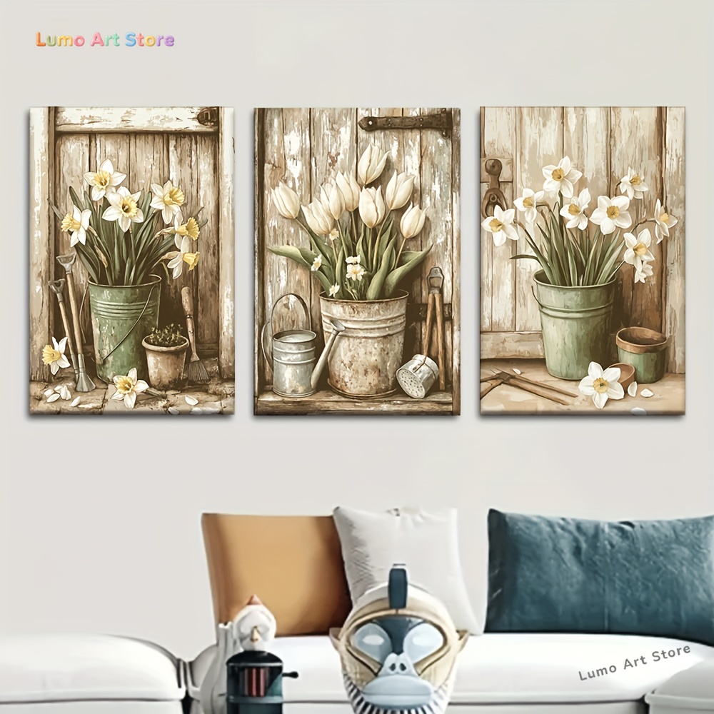 Gardening Tools Drawing - Lukisan Kanvas 2D, 3pcs/set, Tanpa Bingkai,